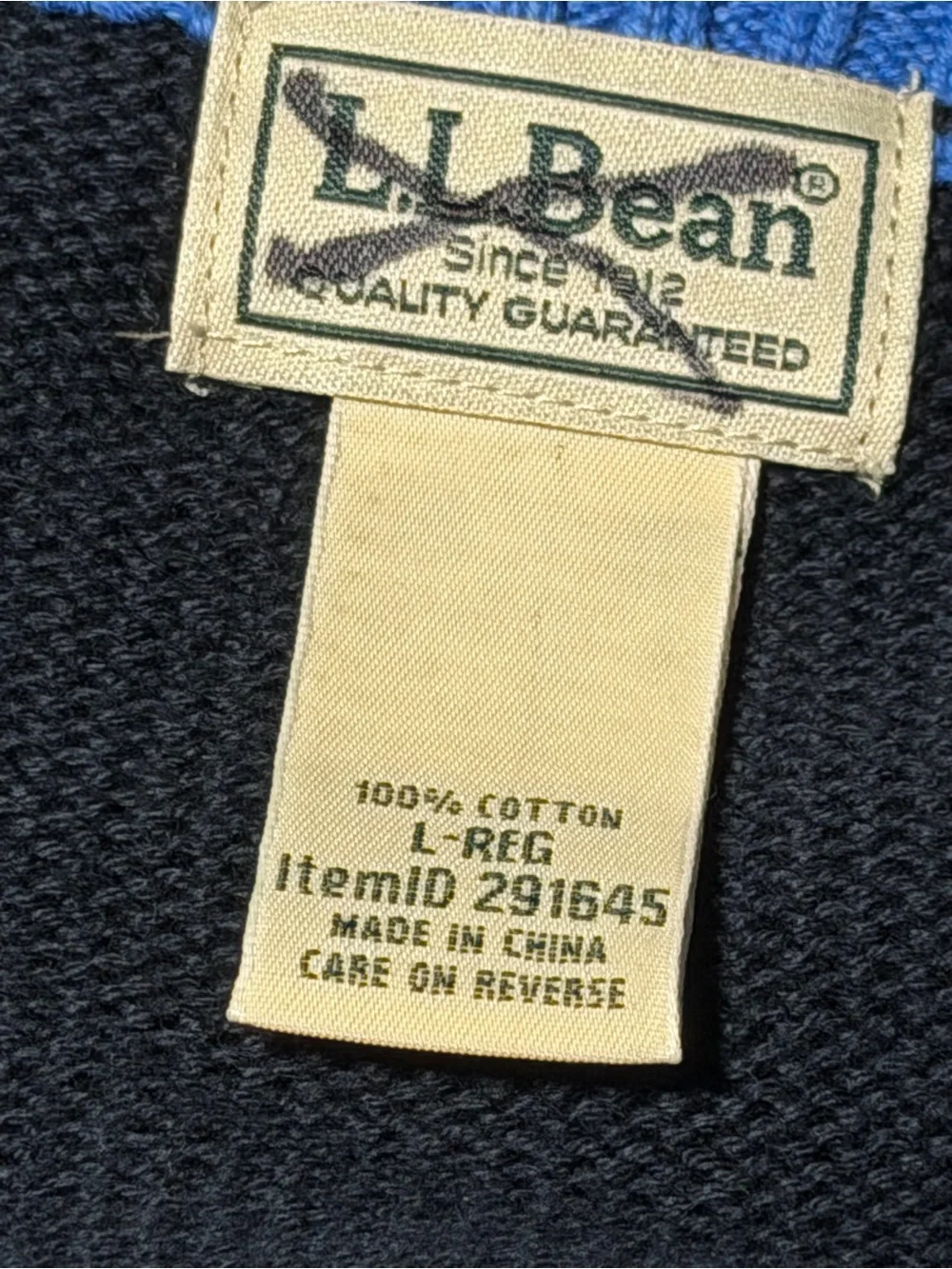 LL Bean Nordic Fair Isle Quarter Zip Sweater Mens Large Blue 100% Cotton Knit